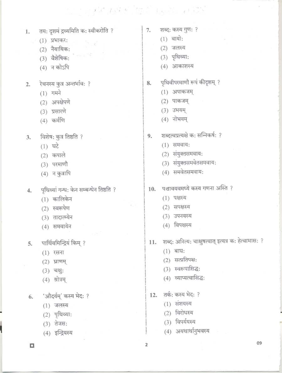RPSC School Lecturer Sanskrit Edu. 2020 Nyaya Darshan Paper-II question paper page 1 instructions scan PDF download