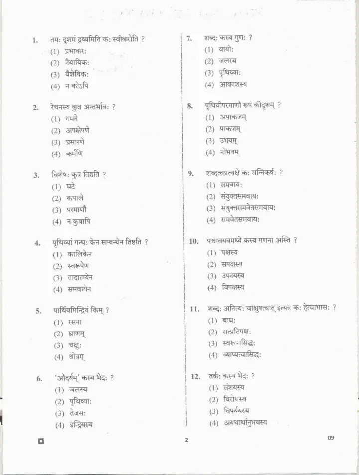 RPSC School Lecturer Sanskrit Edu. 2020 Nyaya Darshan Paper-II question paper page 1 instructions scan PDF download