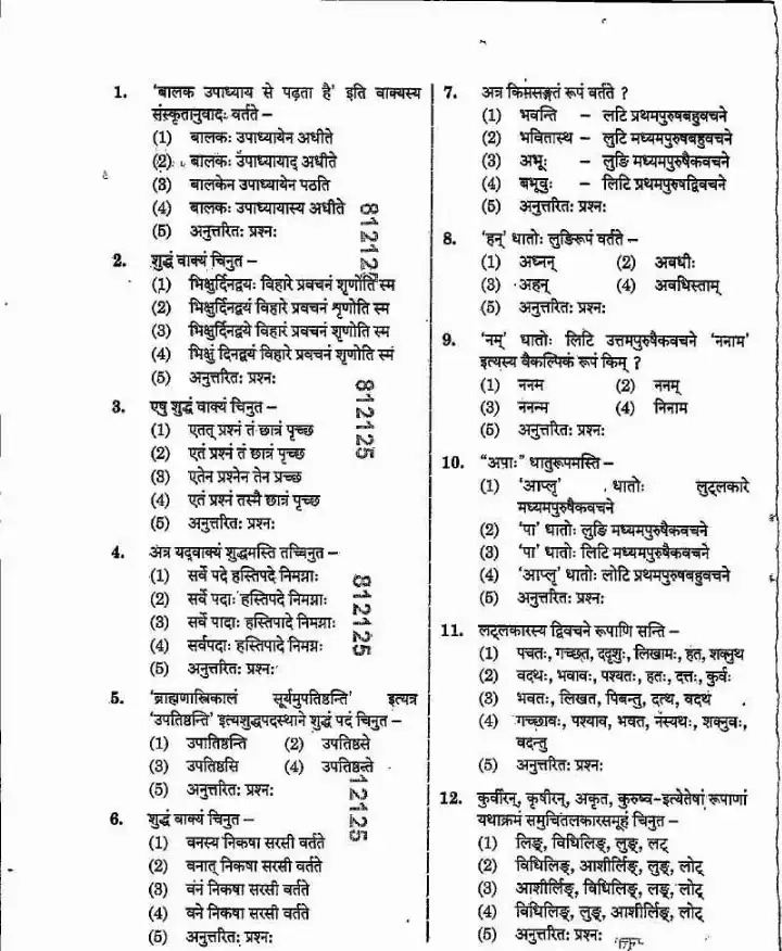 RPSC School Lecturer Sanskrit Edu. 2024 Samanya Vyakranam Paper-II question paper page 1 instructions scan PDF download