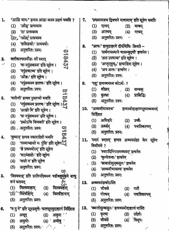 RPSC School Lecturer Sanskrit Vyakranam 2024 question paper page 1 instructions scan PDF download