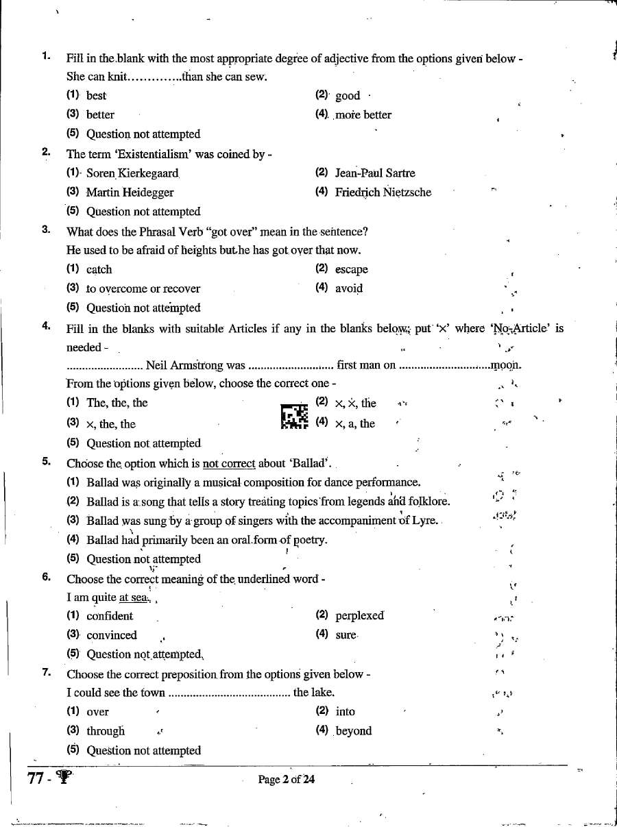 RPSC Senior Teacher Sanskrit Education 2024 English Paper II question paper page 1 instructions scan PDF download