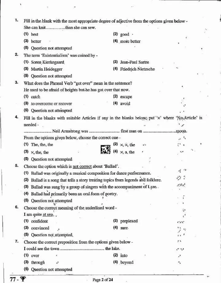 RPSC Senior Teacher Sanskrit Education 2024 English Paper II question paper page 1 instructions scan PDF download