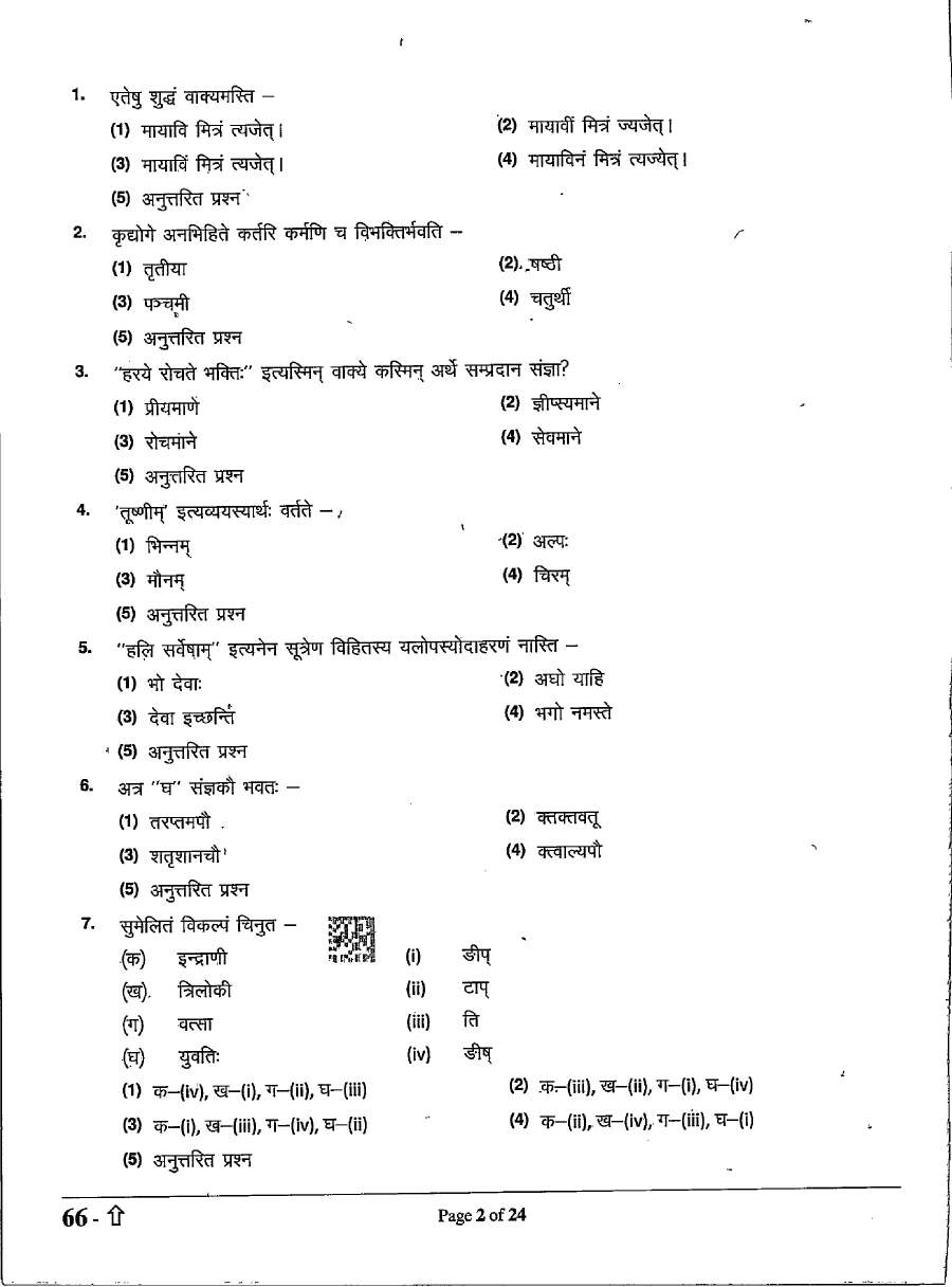 RPSC Senior Teacher Sanskrit Education 2024 question paper page 1 instructions scan PDF download