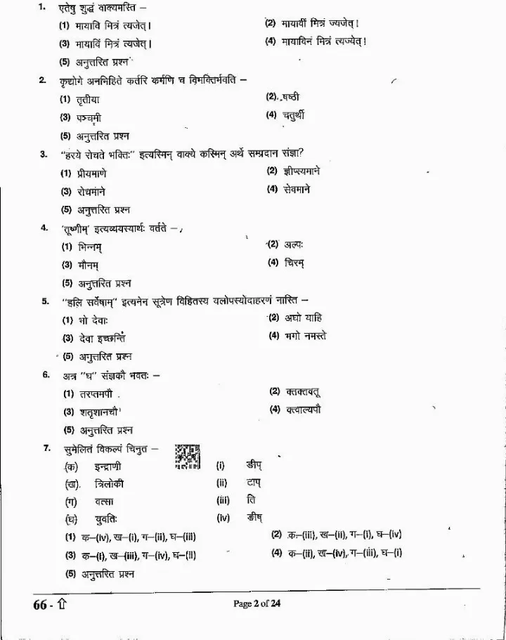 RPSC Senior Teacher Sanskrit Education 2024 question paper page 1 instructions scan PDF download