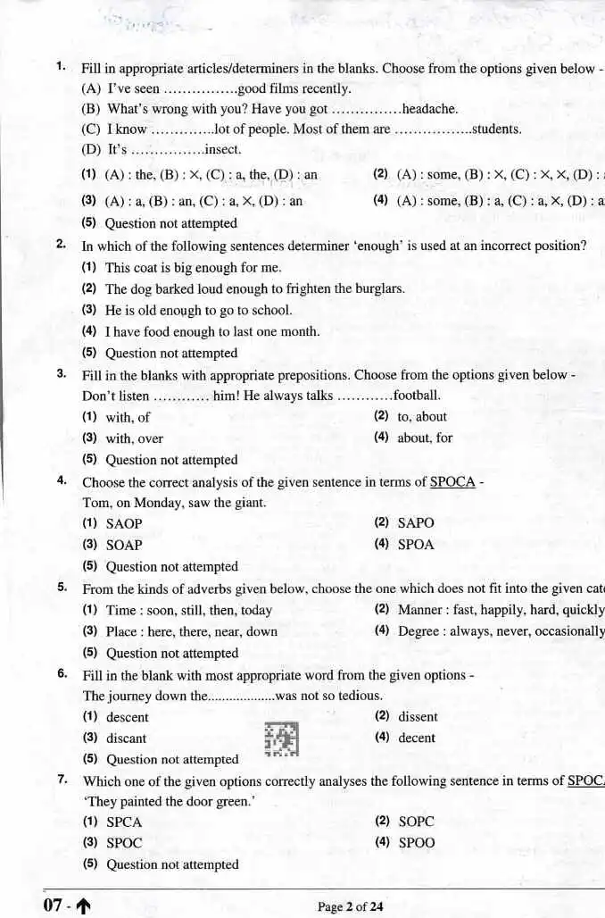 RPSC Senior Teacher Secondary Education Competitive Examination 2024 Paper II English question paper page 1 instructions scan PDF download