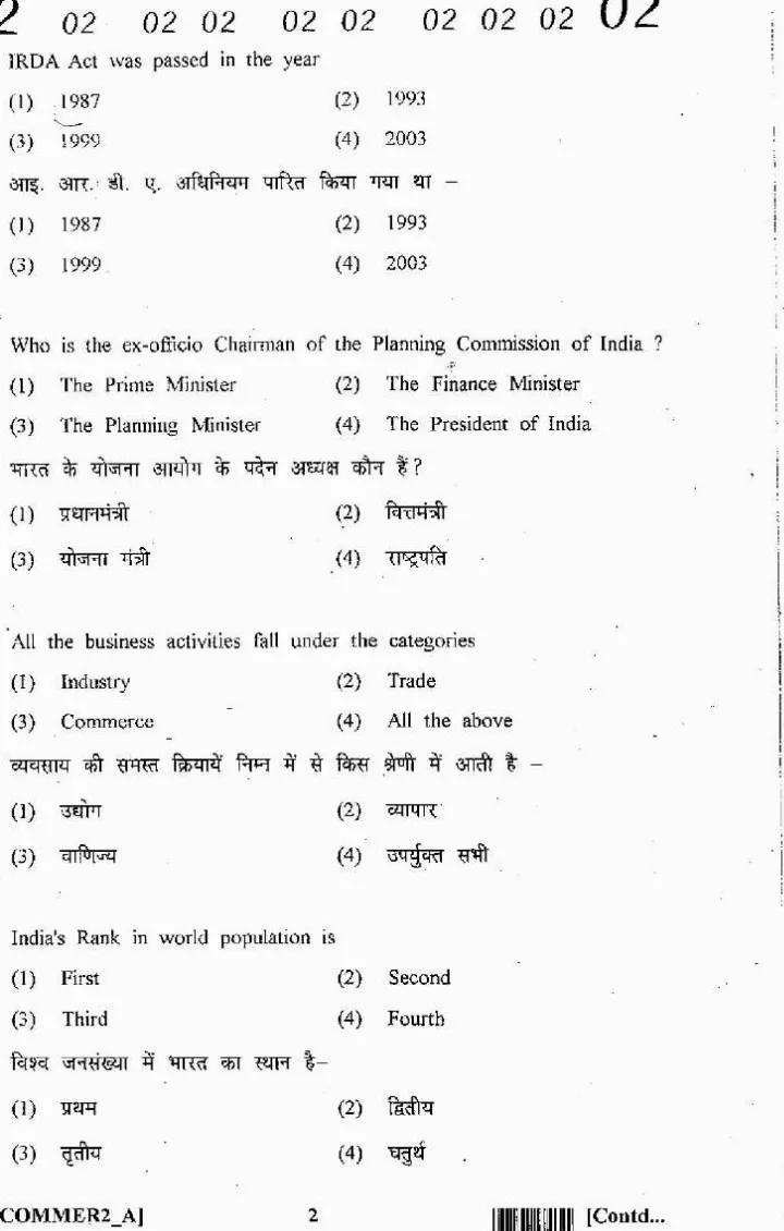 RPSC SET 2012 Commerce Paper II question paper page 1 instructions scan PDF download