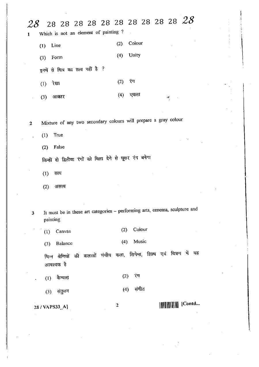 RPSC SET 2012 Visual Art Paper III question paper page 1 instructions scan PDF download. Includes exam header, maximum marks, and general instructions in English and Hindi.