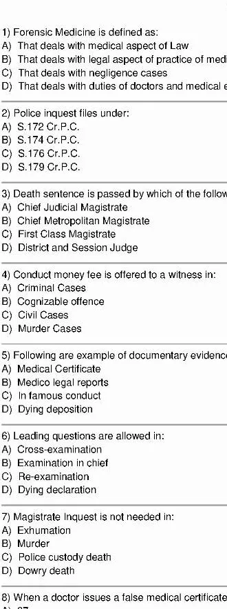 RPSC Sr. Demonstrator 2015 Forensic Medicine question paper page 1 scan PDF download, showing exam header and objective questions.