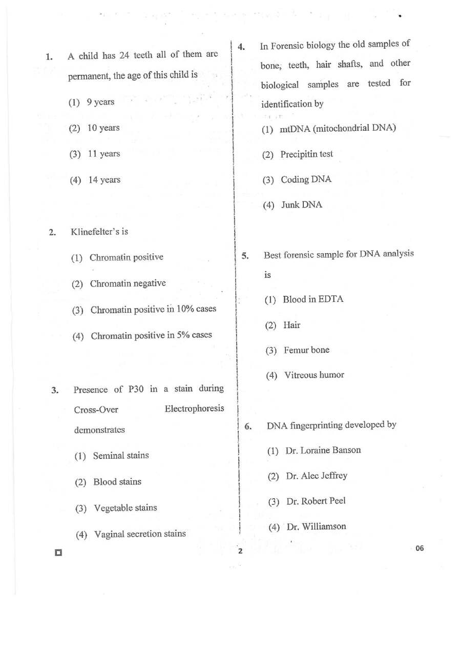 RPSC Sr. Demonstrator 2020 Forensic Medicine question paper page 1 instructions scan PDF download