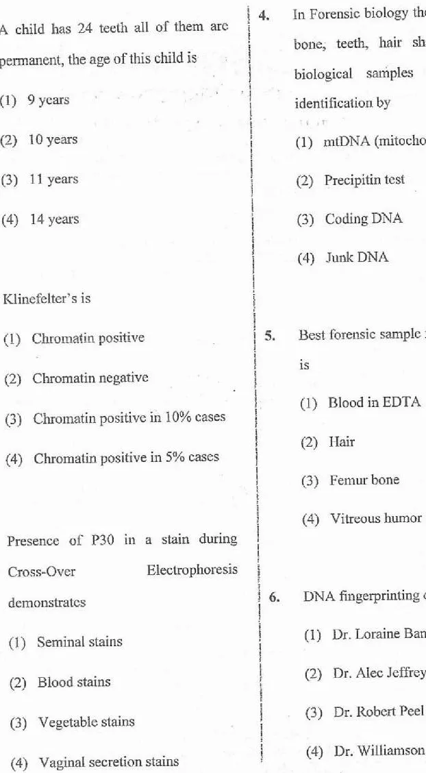 RPSC Sr. Demonstrator 2020 Forensic Medicine question paper page 1 instructions scan PDF download