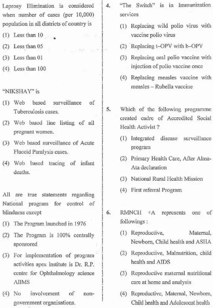 RPSC Sr. Demonstrator Community Medicine 2020 question paper page 1 instructions scan PDF download
