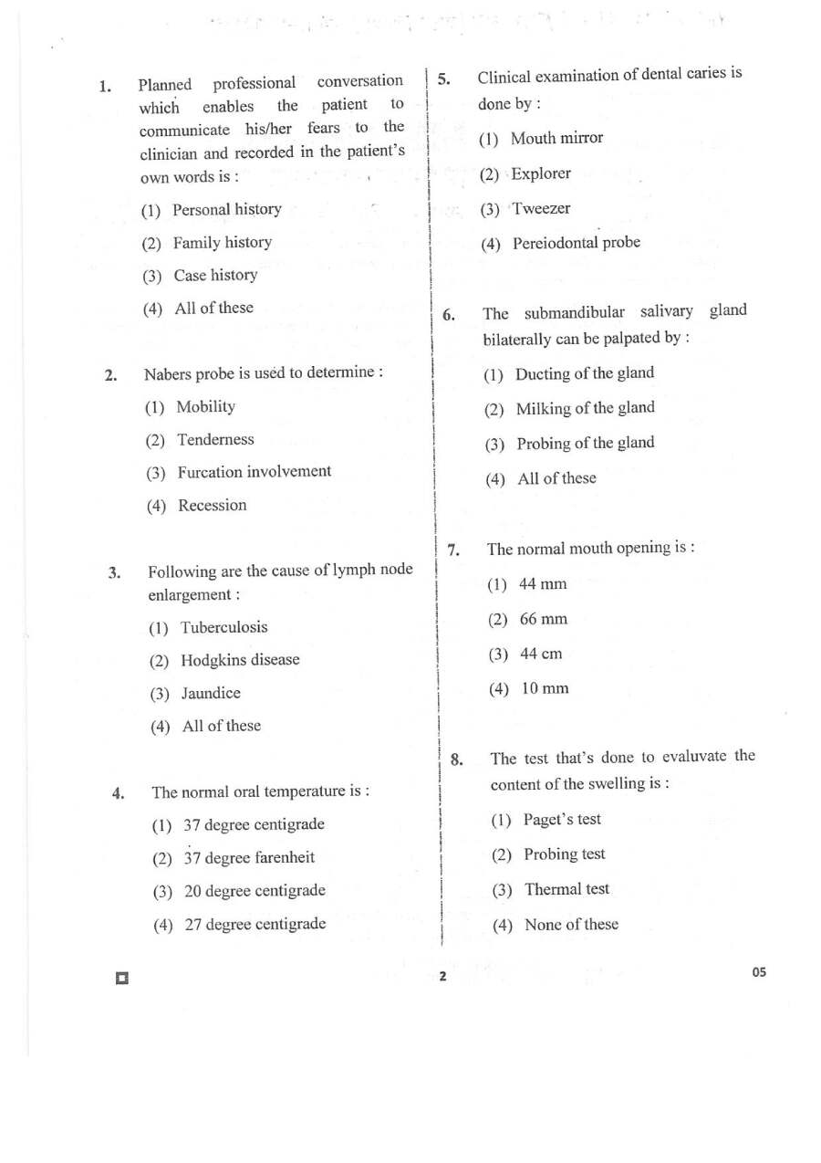 RPSC Sr. Demonstrator Dentistry 2020 question paper page 1 instructions scan PDF download