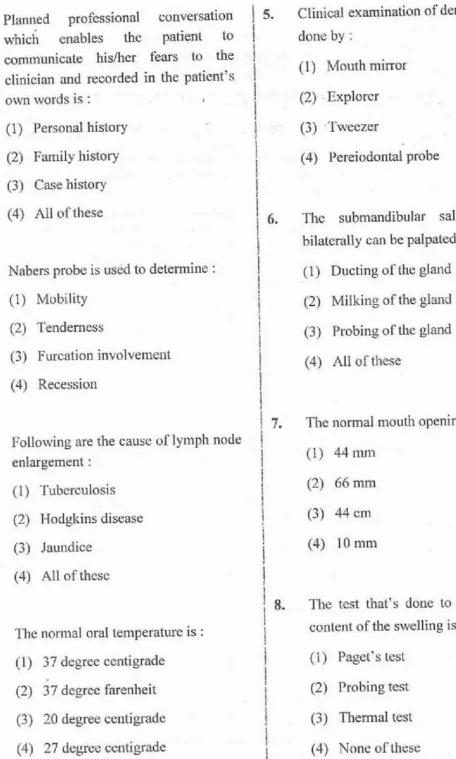 RPSC Sr. Demonstrator Dentistry 2020 question paper page 1 instructions scan PDF download