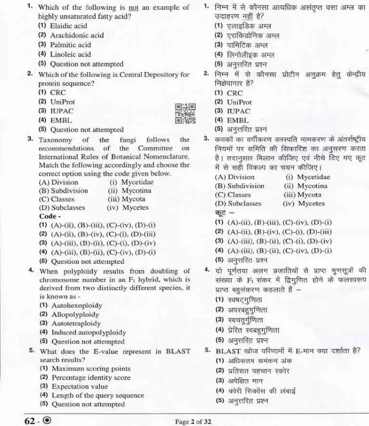 RPSC Sr. Scientific Officer 2024 DNA Division question paper page 1 instructions scan PDF download