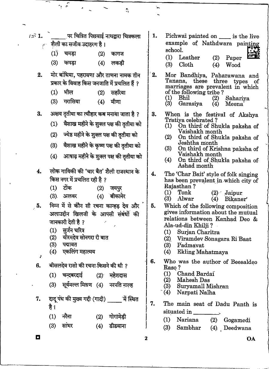 RPSC Sr. Teacher Gr II 2022 GK Group A question paper page 1 instructions scan PDF download