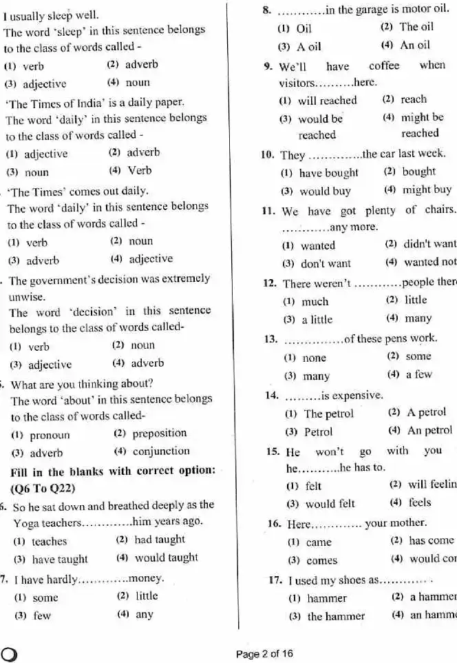 RPSC Sr. Teacher Gr II Comp. Exam English 2018 question paper page 1 scan PDF download, showing instructions for candidates in Hindi and English.