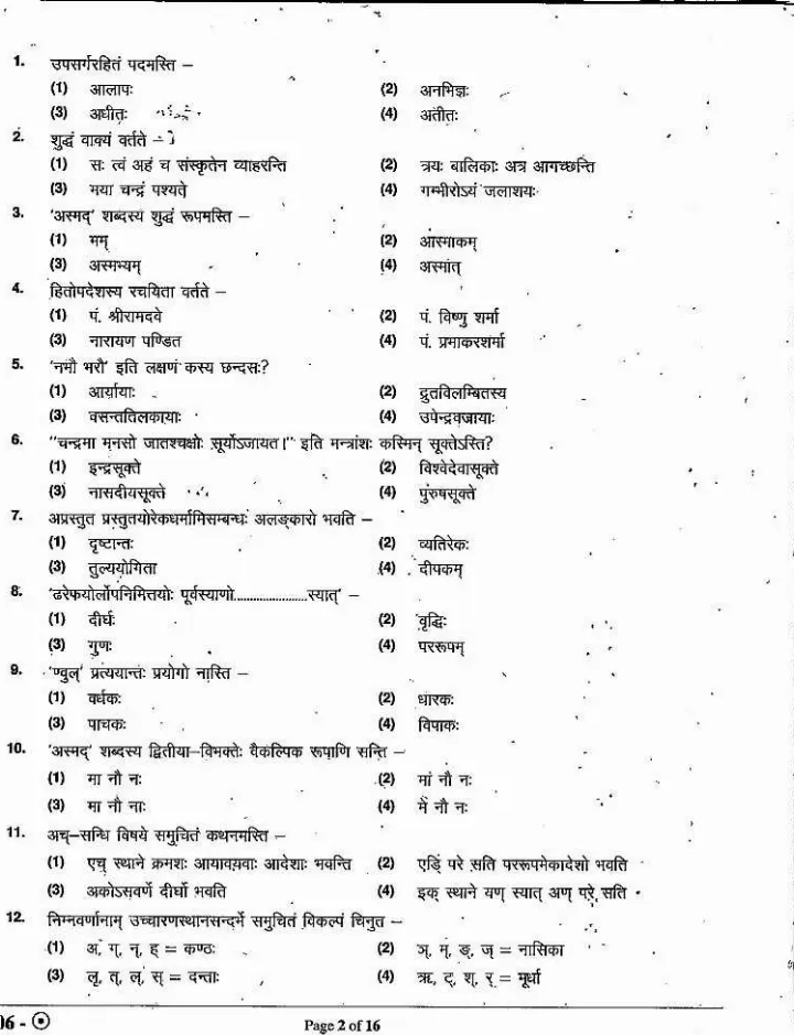RPSC Sr. Teacher Gr II Sanskrit 2022 question paper page 1 instructions scan PDF download