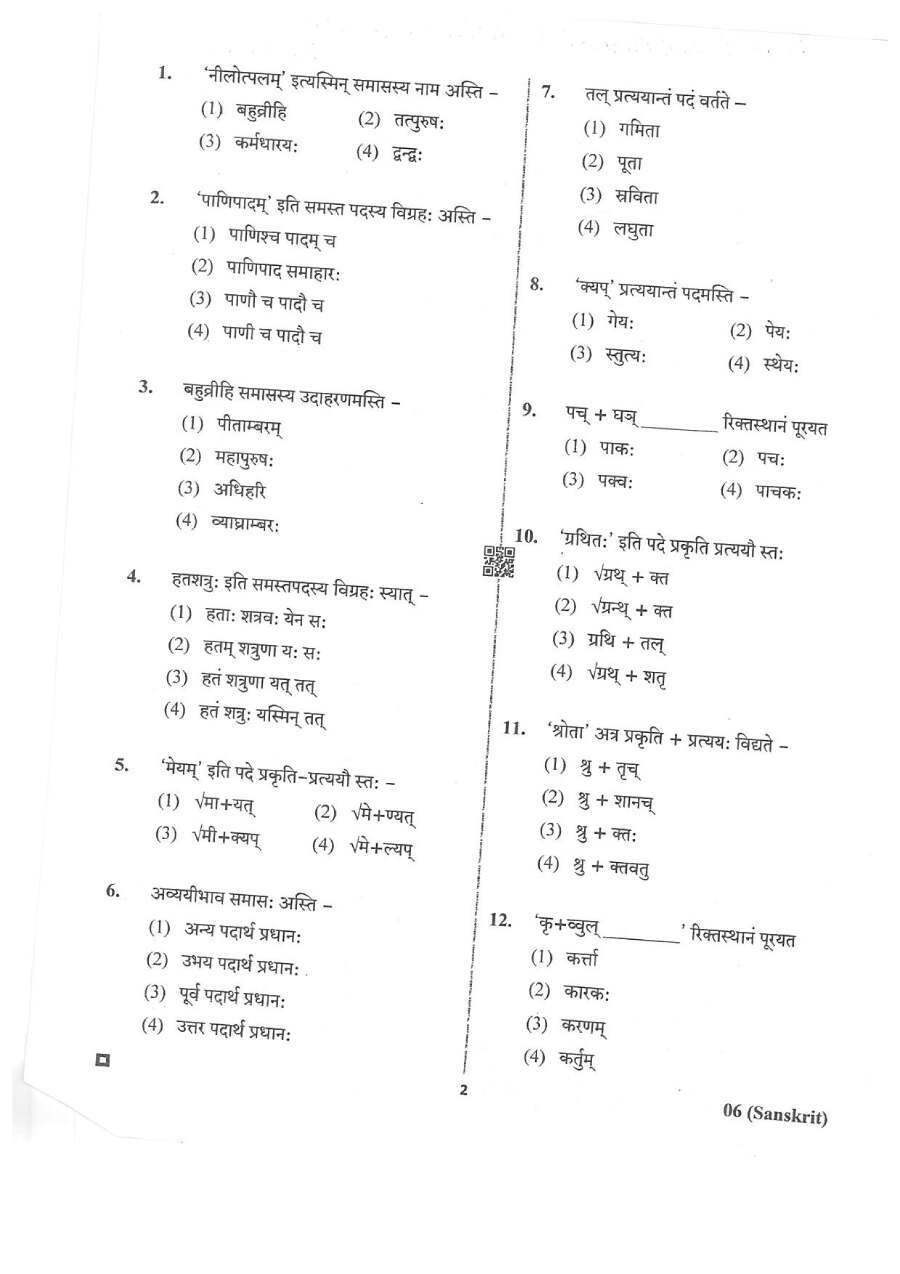 RPSC Sr. Teacher Gr II (Spl. Edu.) (TSP) 2018 Sanskrit Paper II question paper page 1 instructions scan PDF download
