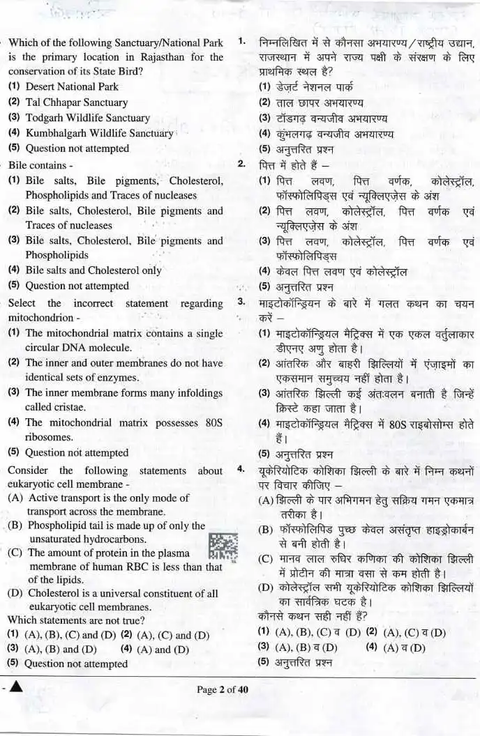 RPSC SR. TEACHER Science Paper-II 2024 question paper page 1 instructions scan PDF download