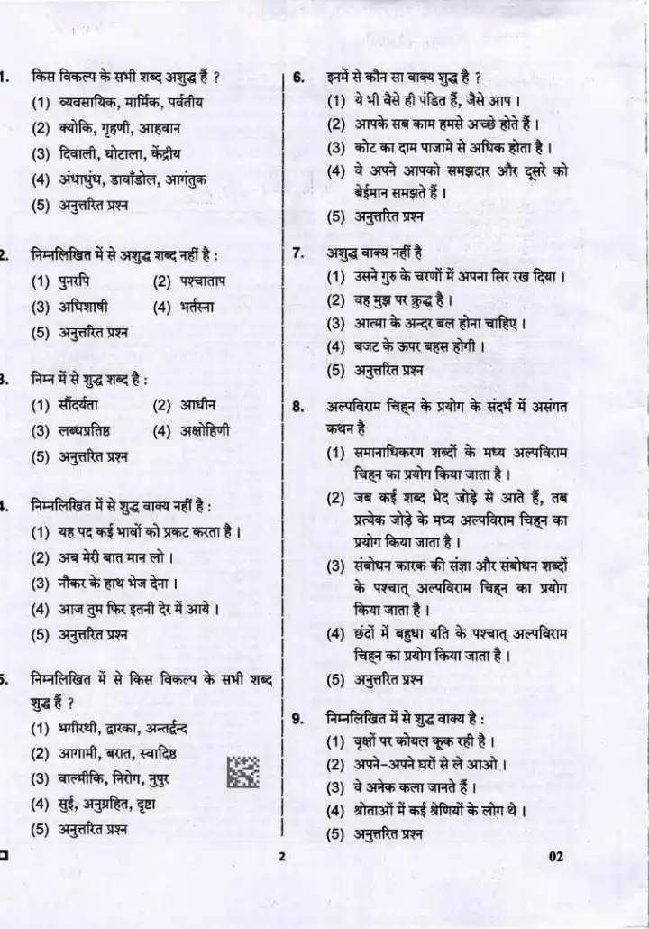 RPSC Sr. Teacher Hindi Paper II 2024 question paper page 1 instructions scan PDF download