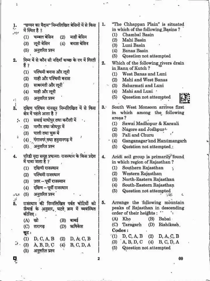 RPSC Statistical Officer 2023 General Knowledge question paper page 1 instructions scan PDF download