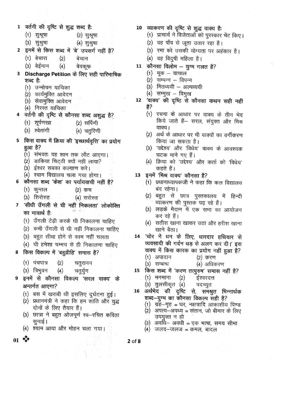 RPSC Sub Inspector 2016 General Hindi question paper page 1 instructions scan PDF download for RPSC SI exam preparation.
