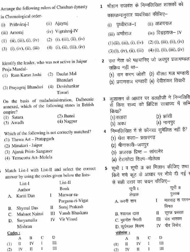 RPSC Sub Inspector 2016 Paper II question paper page 1 instructions scan PDF download
