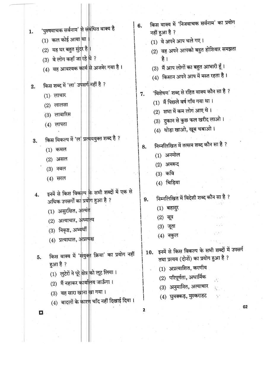 RPSC Sub Inspector 2021 Paper I Hindi question paper page 1 instructions scan PDF download