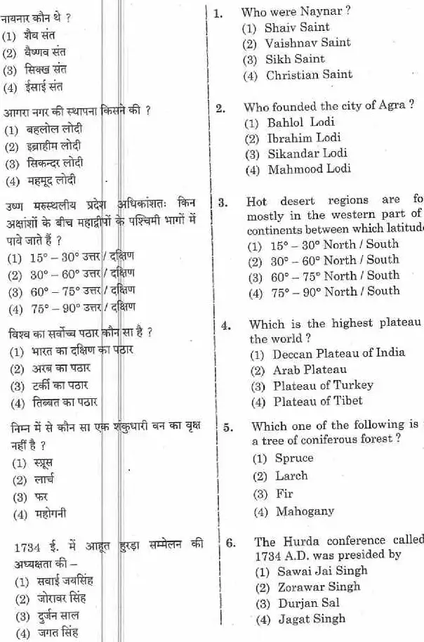 RPSC Sub Inspector 2021 Paper-I Hindi question paper page 1 instructions scan PDF download. Exam header and candidate instructions.