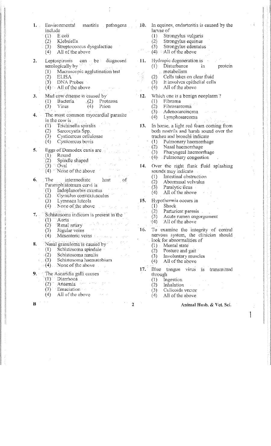 RPSC Veterinary Officer 2013 question paper page 1 instructions scan PDF download