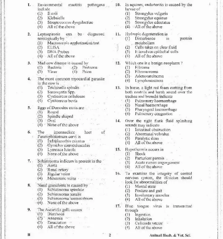 RPSC Veterinary Officer 2013 question paper page 1 instructions scan PDF download