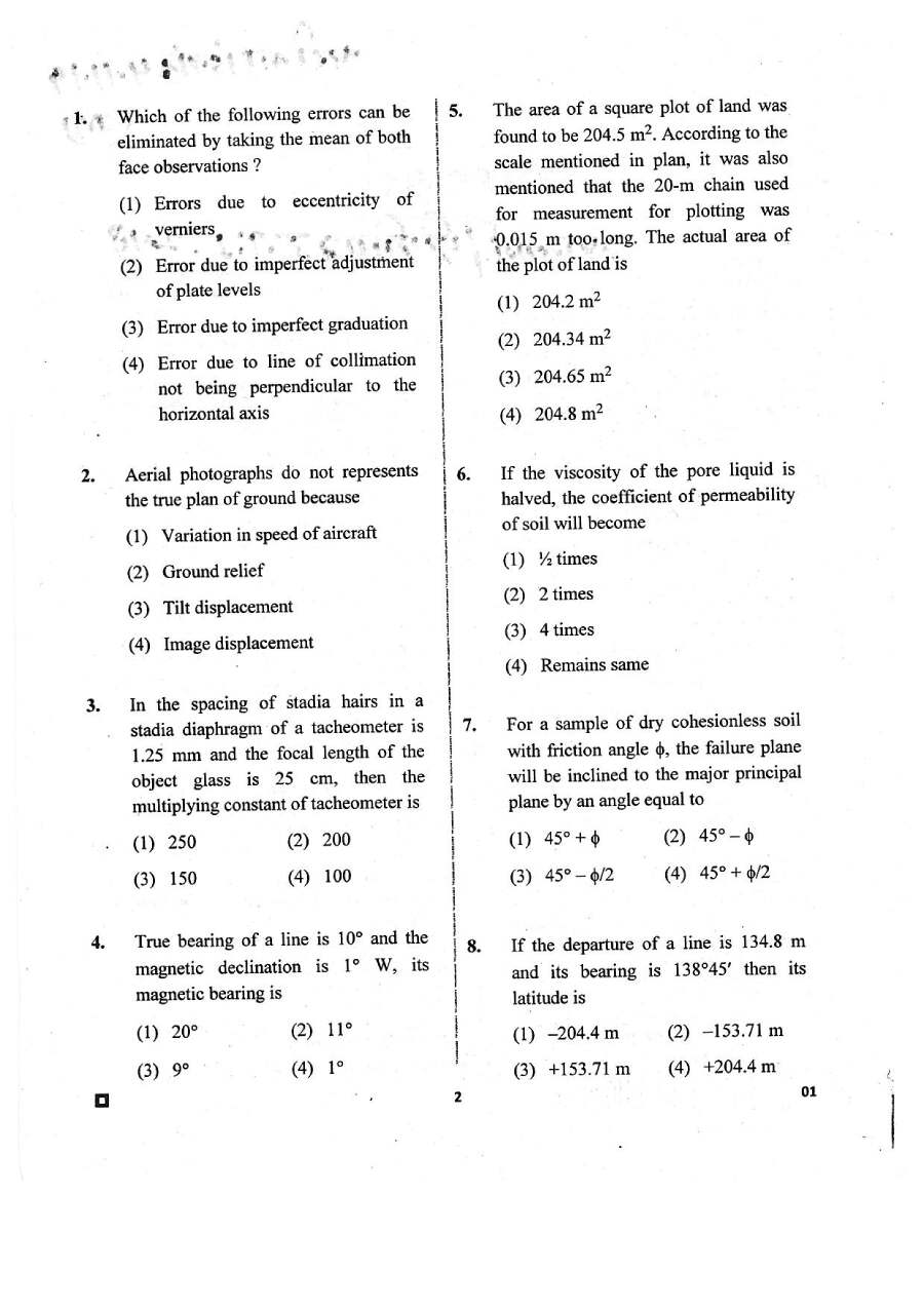 RPSC Vice Principal ITI 2018 Civil Engineering question paper page 1 instructions scan PDF download