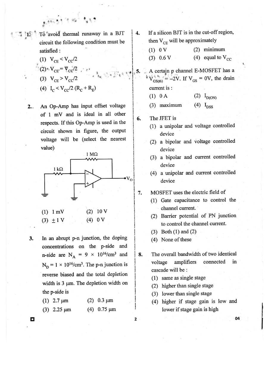RPSC Vice Principal ITI 2018 Electronics & Communication Engineering question paper page 1 instructions scan PDF download