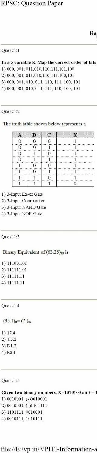 RPSC VPITI 2012 Information Technology question paper page 1 instructions scan PDF download