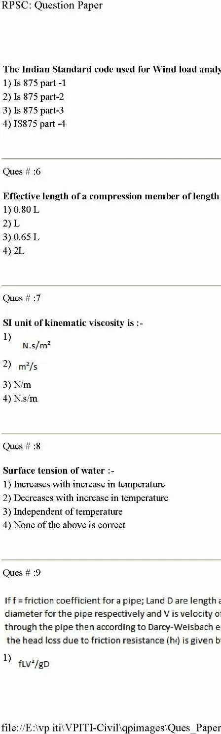 RPSC VPITI-Civil 2012 Civil Engineering question paper page 1 scan PDF download. Includes exam header and first few objective questions.