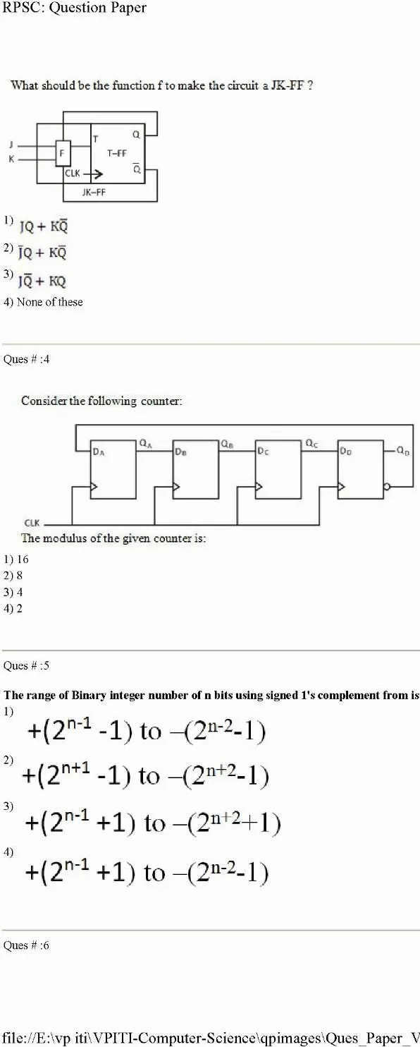 RPSC VPITI Computer Science 2012 question paper page 1 instructions and header scan PDF download