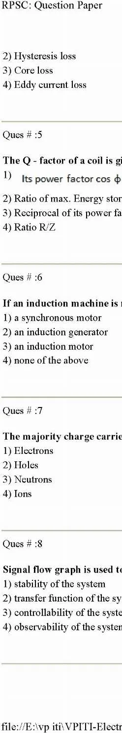 RPSC VPITI Electrical Engineering question paper 2012 page 1 scan PDF download, Vice Principal ITI Screening Test