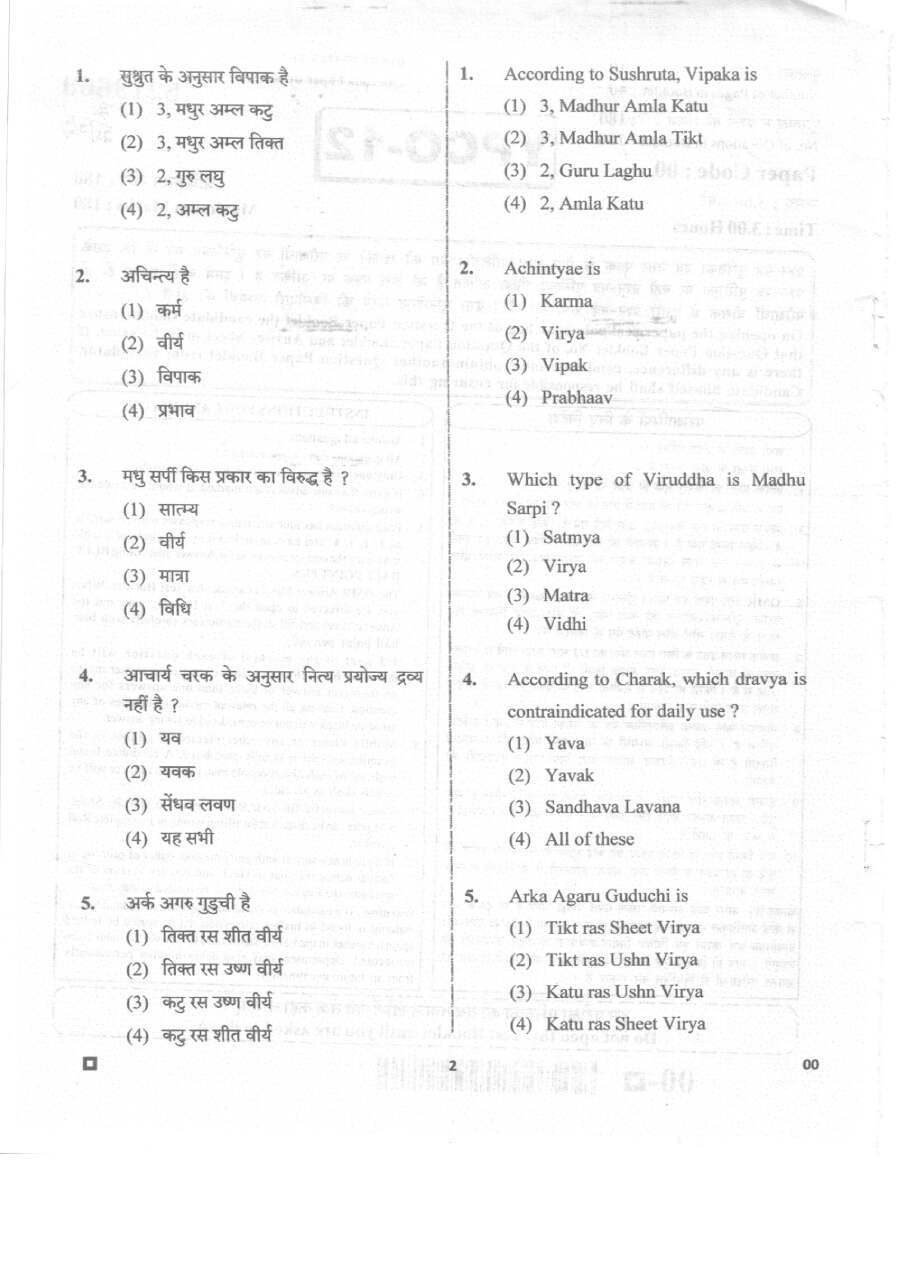 RPSC Yoga and Prakritik Chikitsa Adhikari 2020 question paper page 1 instructions scan PDF download