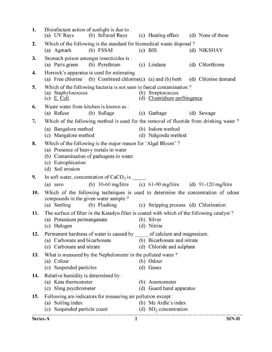 Sanitary Inspector Examination-2023: General Hindi, Basic Science, and Public Health — page 1 instructions scan PDF download