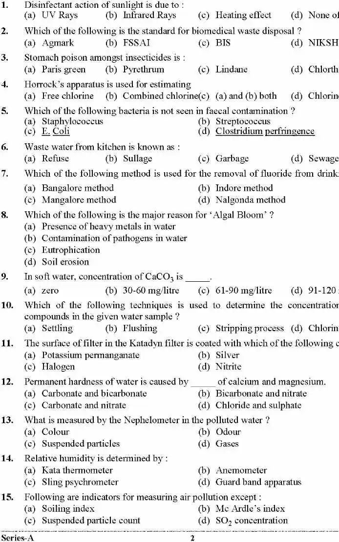 Sanitary Inspector Examination-2023: General Hindi, Basic Science, and Public Health — page 1 instructions scan PDF download
