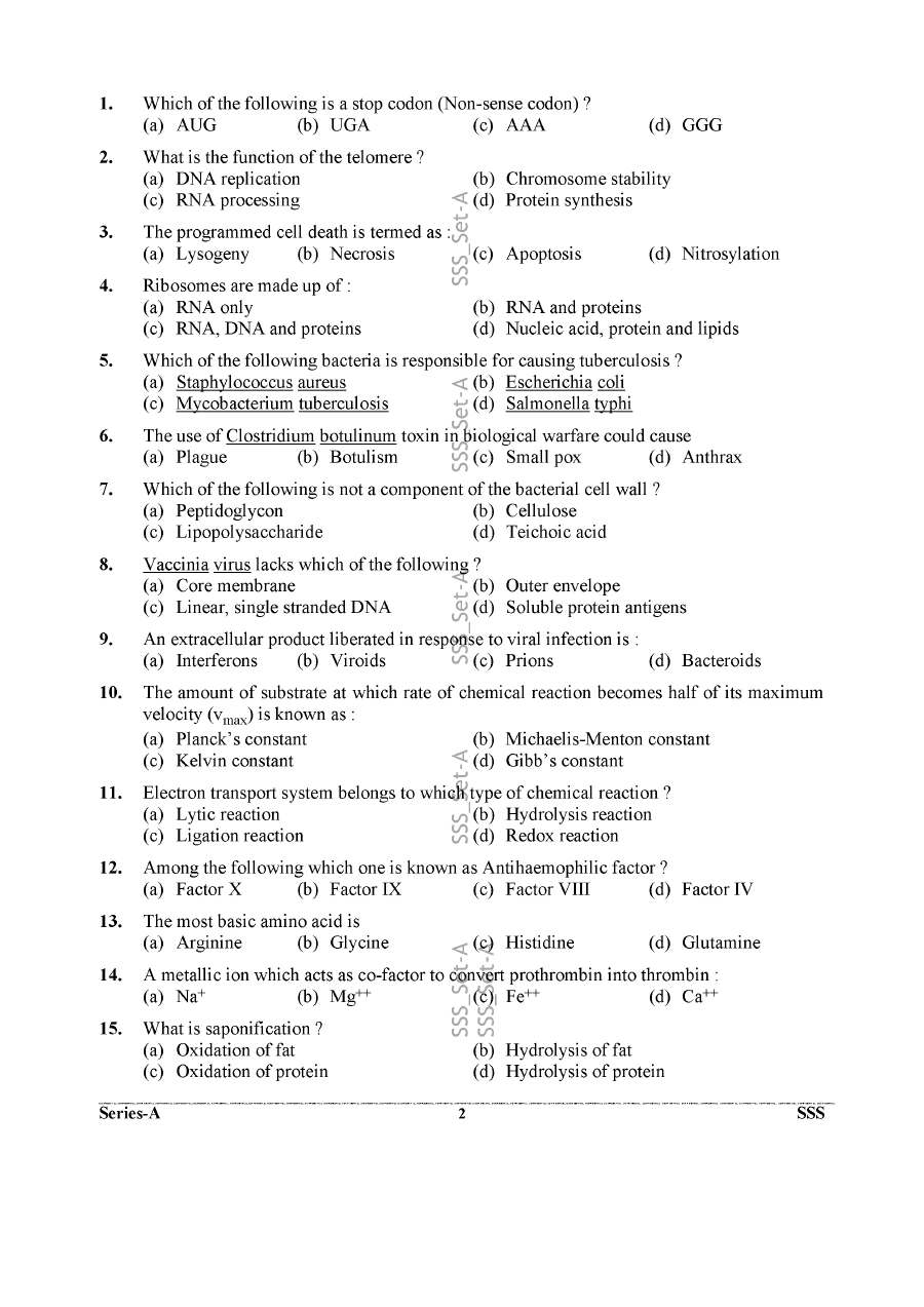 UKPSC SSA 2024 Forensic Science question paper page 1 instructions scan PDF download