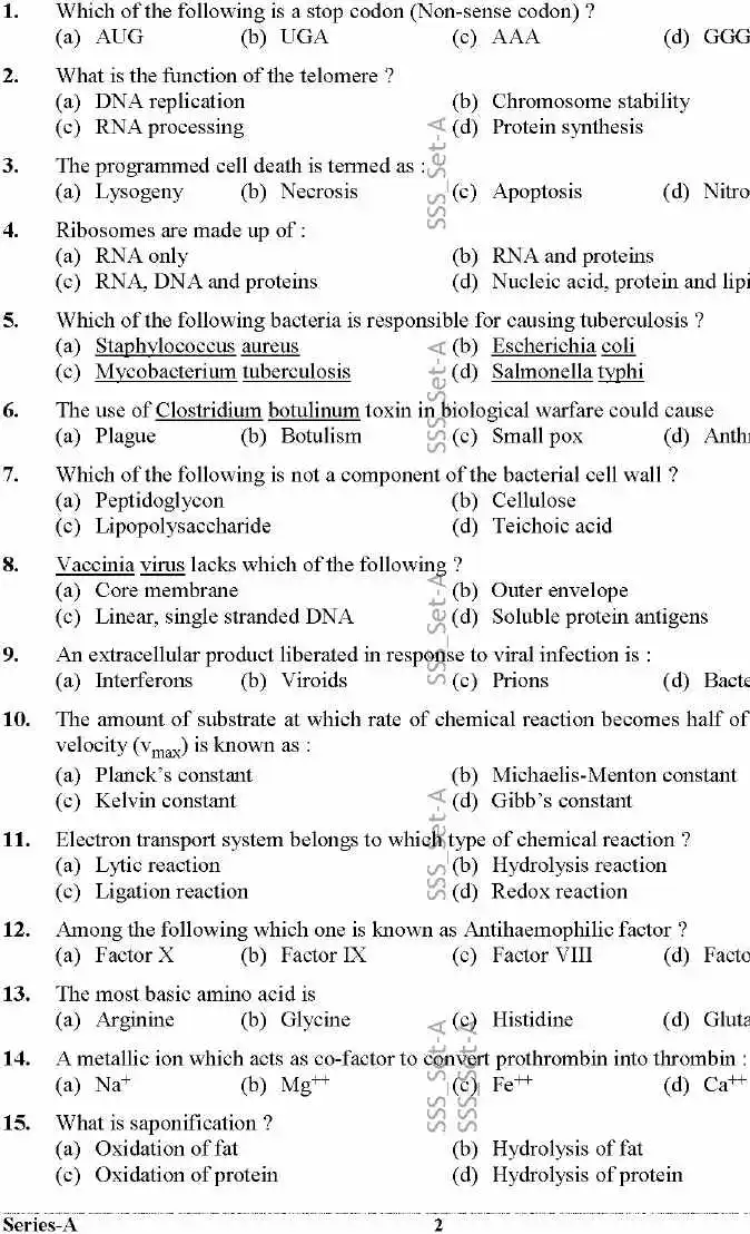 UKPSC SSA 2024 Forensic Science question paper page 1 instructions scan PDF download