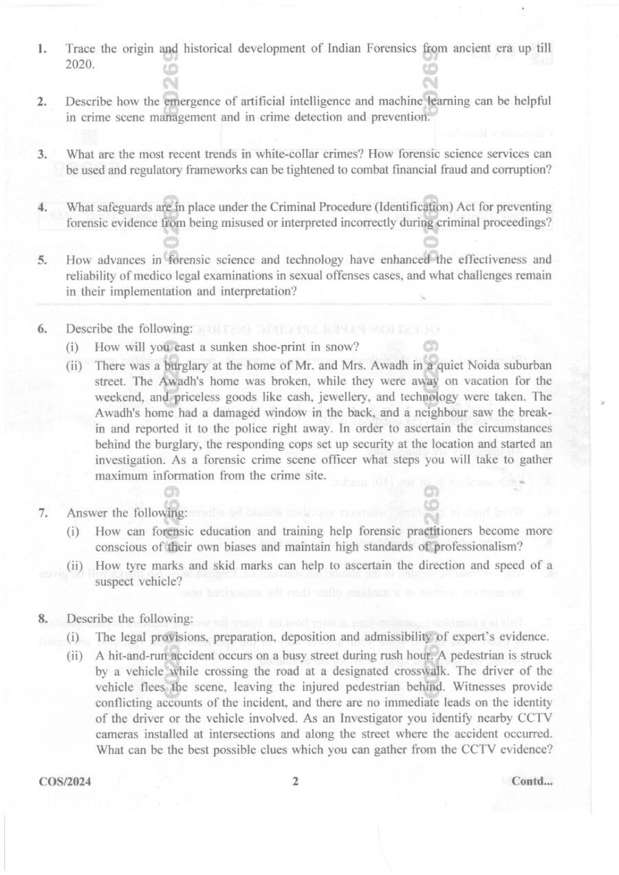 Senior Scientific Officer Scene of Crime Paper 2024 COS/2024 — page 1 instructions scan PDF download
