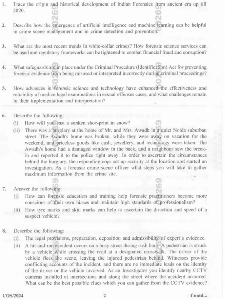 Senior Scientific Officer Scene of Crime Paper 2024 COS/2024 — page 1 instructions scan PDF download