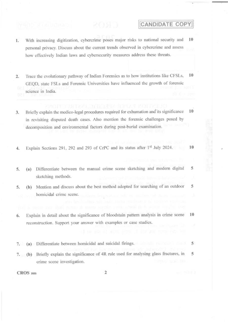 Senior Scientific Officer (Scene of Crime) Question Paper 2025 (Haryana) — page 1 instructions scan PDF download