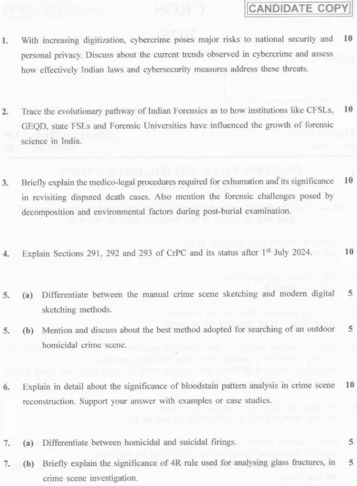 Senior Scientific Officer (Scene of Crime) Question Paper 2025 (Haryana) — page 1 instructions scan PDF download