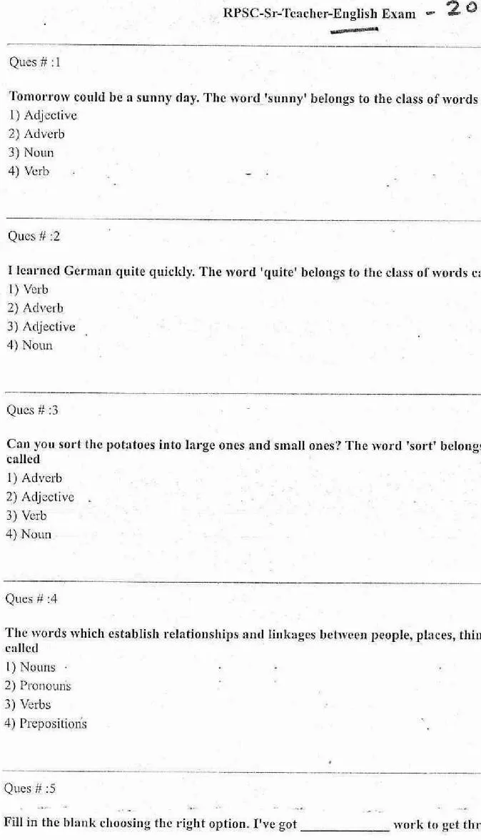 RPSC Sr. Teacher GR II 2011 English question paper page 1 instructions scan PDF download