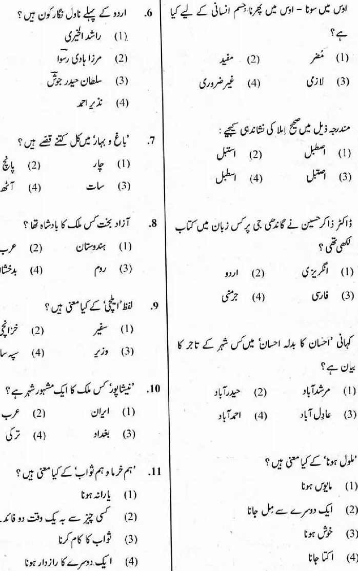 RPSC Sr. Teacher Gr II Urdu question paper 2018 page 1 instructions and exam header scan PDF download