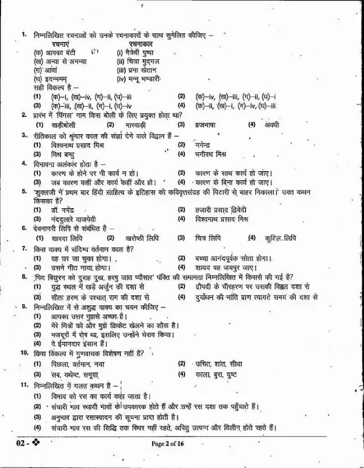 Sr. Teacher Gr II Hindi Paper 2022 RPSC question paper page 1 instructions scan PDF download