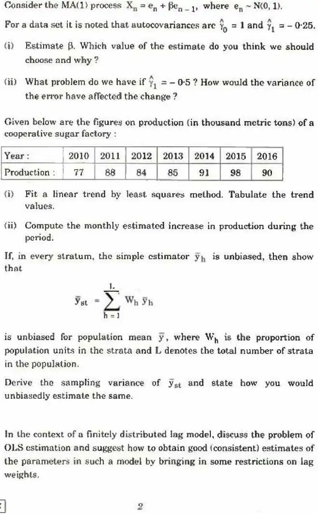 Statistics Paper III (2017) IES/ISS – Two Sections of Questions — page 1 instructions scan PDF download
